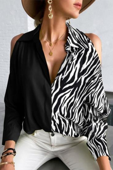Elegantna bluza iz imitacije satena s potiskom zebre Yemen, črna
