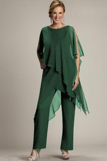 Komplet elegantne polprosojne tunike in dolgih hlač Claudette, zelen