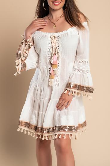 Mini poletna obleka z bleščicami Corla, bela
