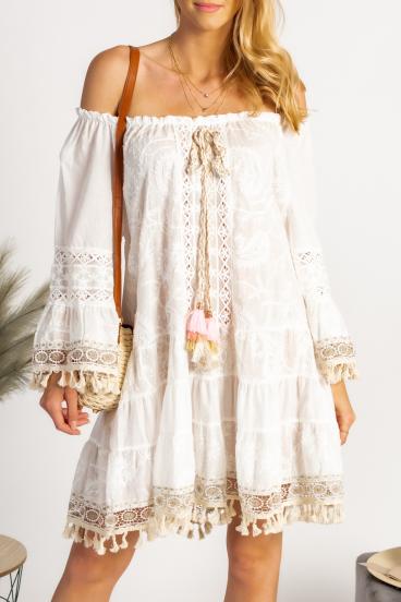 Mini poletna obleka s čipko Francolina, bela