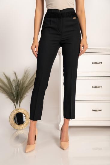 Elegantne dolge hlače s čipko Concha, črne