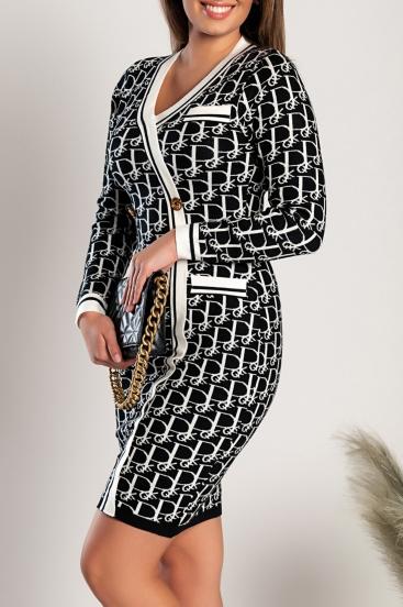 Pletena mini obleka s potiskom črk Alcanara, črno-bela