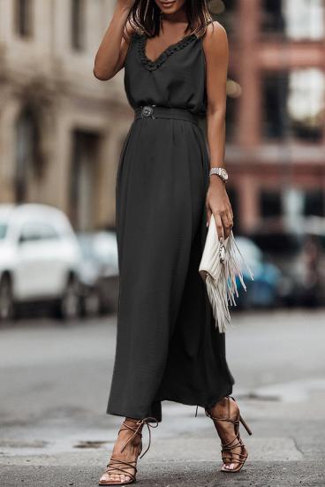 Elegantna maxi obleka z volančki, črna