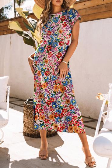 Maxi obleka s cvetličnim potiskom, večbarvna