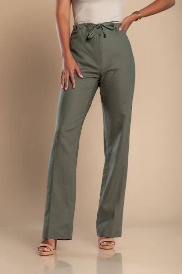 Elegantne lanene hlače, olivne