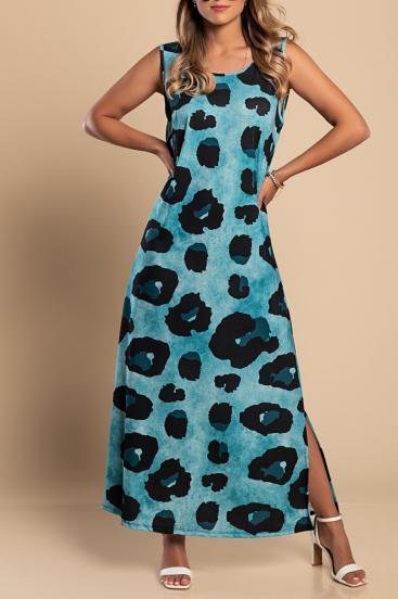 Maxi obleka z leopardjim potiskom, modra