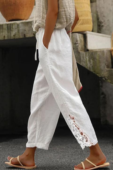 Elegantne bombažne hlače s čipko, bele