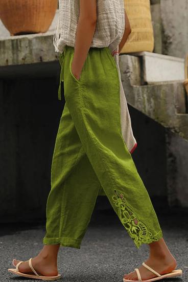 Elegantne bombažne hlače s čipko, svetlo zelene