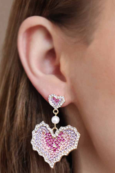 Elegantni viseči uhani v obliki srca, ART373, roza