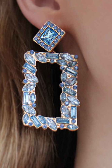 Elegantni viseči uhani pravokotne oblike, ART368, modre barve