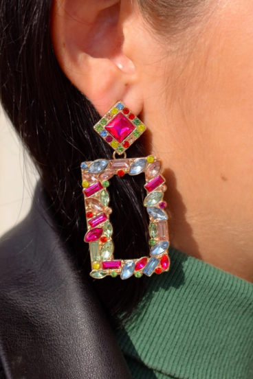 Elegantni viseči uhani pravokotne oblike, ART367, večbarvni