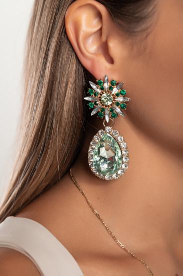 Elegantni viseči uhani z okrasnimi diamanti, ART361, zeleni