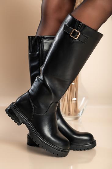 Elegantni škornji iz imitacije usnja, W8BX220826, črni