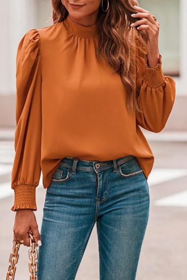 Elegantna bluza z visokim ovratnikom, oranžna