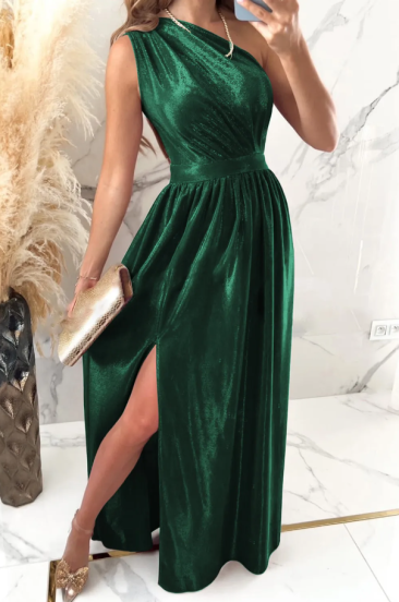 Elegantna maxi obleka iz imitacije žameta, zelena