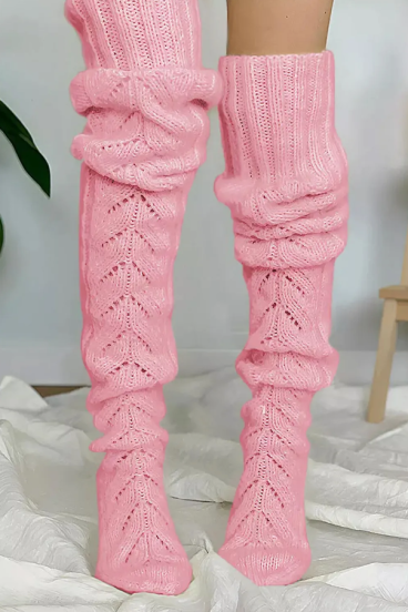 Pletene nogavice čez kolena, roza
