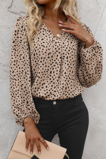 Elegantna bluza z leopardjim potiskom, kaki